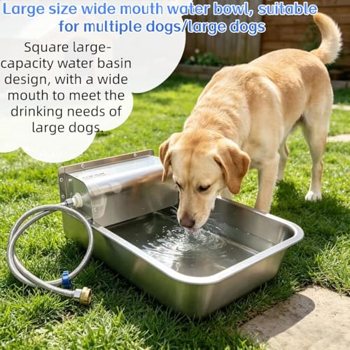 Automatic Dog Water Dispenser,Wide Mouth Design,Water Level Control | 11L Stainless Steel Outdoor Dog Water Bowl,with Float Valve Auto Refill for Dogs, Alpacas & Livestock,with 3/4" Brass Adapter - size: Large - Fixed Water Level