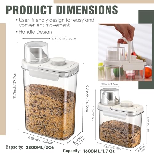 2 Pcs Bird Food Storage Container, Bird Seed Container with Lids Airtight Cup Pet Parrot Food Storage 1.7 Qt & 3 Qt Measuring Containers Easy Pour Spouts for Macaws African Cockatoos (Beige) - color: Beige