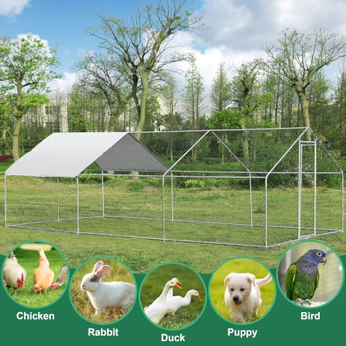 Large Metal Chicken Coop Round Top Upgrade Tri-Supporting Wire Mesh Chicken Run,Chicken Pen with Water-Resident and Anti-UV Cover,Duck Rabbit House Outdoor (19.5'L x 9'W x 6.5'H) - size: 234.0"L x 108.0"W x 78.0"H
