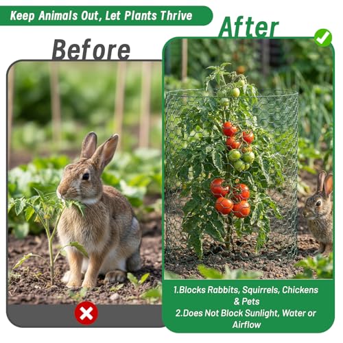 Plant Protectors from Animals, 16.4 x 16In Green PVC Coated Galvanized Chicken Wire Mesh Roll, 0.8mm Free-Cut Plant Cage with Ties, Stakes, Gloves, Pliers & Floral Wire (33Ft*20In) - size: 33Ft*20In