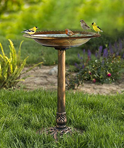 Westcharm 28 Inch Lightweight Poly Resin Outdoor Birdbath for Outside with Decoration Pedestal Base Stand - Pedestal Bird Bath for Outdoors Yard and Garden - Antique Bronze - color: Bronze, size: 28 Inch Tall