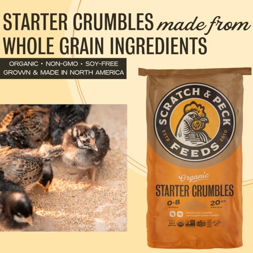 Scratch and Peck Feeds | Starter Crumbles for Chickens & Ducks | 25 lb Bag | 20.5% Protein, Corn & Soy Free, Certified Organic & Non-GMO Project Verified, Complete Nutrition - size: 25 Pound (Pack of 1), style: Starter