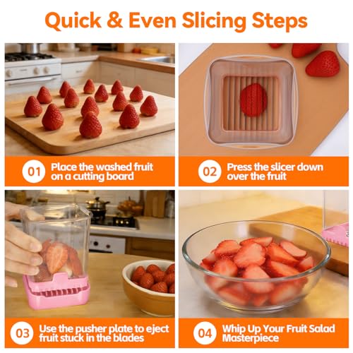 Fruit Slicer Cup for Strawberry, Banana, Hard-Boiled Egg - Detachable Cutter with Push Plate - Rapid & Safe Slicing Kitchen Gadget for Quick Meal Prep, Pink - color: Pink