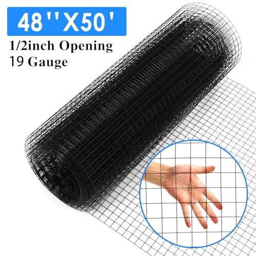 48'' x 50' 1/2inch Hardware Cloth 19 Gauge Black Vinyl Coated Welded Fence Mesh for Home and Garden Fence and Home Improvement Project - size: 48'' x 50'-19 Gauge