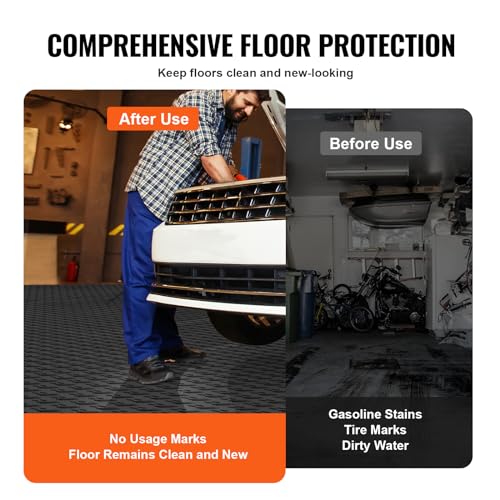 VEVOR Garage Floor Tiles 12 x 12 x 0.53 inch, Interlocking Design Ease of Installation Double-Sided Texture Non-Slip Sturdiness, for Garages, Basements, Repair Shops, Black, 25 Pack - color: Black, size: 25 Pack Tile