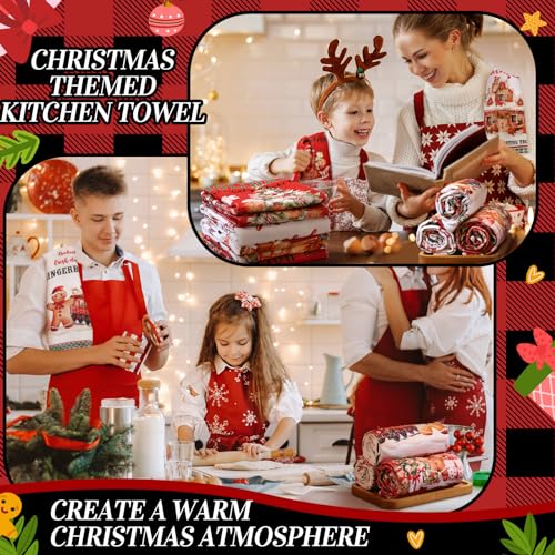 Oudain 6 Pcs Christmas Gingerbread Man Kitchen Towel Christmas Hand Towels Gingerbread House Dish Clothes Xmas Holly Candy Cane Hot Coco Tea Dishcloths for Home Kitchen Bathroom Winter Xmas Gifts - color: Gingerbread Man Style