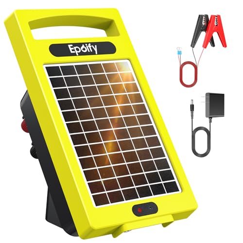 24-Hour Solar Electric Fence Charger, 0.32J, 20-Mile for Livestock | Portable All-in-One Energizer, 5700-10200V Pulse Output, 24/7 Solar Charging, Weatherproof, Deters Predators - color: Yellow