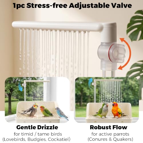 Automatic Parakeet Bird Bath with Pump & Control Valve for Tame Birds | Large Bird Shower Fountain Indoor Bathtub, Parrot Bath Tub Faucet for Pet Birds, Cockatiel, African Grey, Conure, Lovebird - color: White with Control Valve