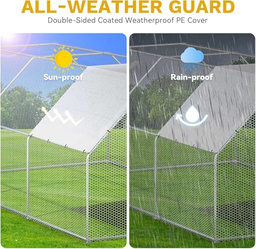 DWVO Large Metal Chicken Coop for 20-30 Chickens | 19.1 x 9.8 x 6.4 ft Walk-in Poultry Cage Chicken Run for Yard Outdoor with Anti-UV Cover Duck House Flat Roof Chicken Pen