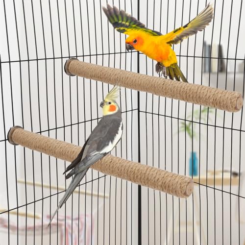 Hypeety Bird Perch Stand Natural Wood Parrot Hemp Rope Perch for Birdcage | Natural wood chewable stand, cage accessories toy, for macaws/cockatoos/african greys/budgies/parakeets, 2pcs, 11.81''/30cm