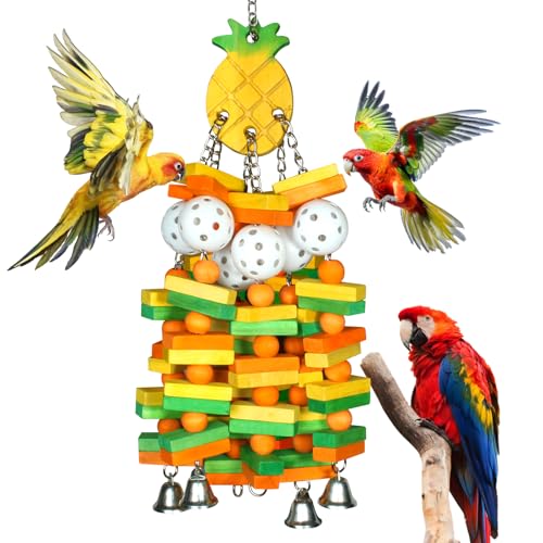 Parrot Toys 18 inches Bird Shredding Toys for Medium Large Parrots, Cockatiels, Macaw, African, Conure Bird Toy Natural Poplar Wood Material - color: Pineapple