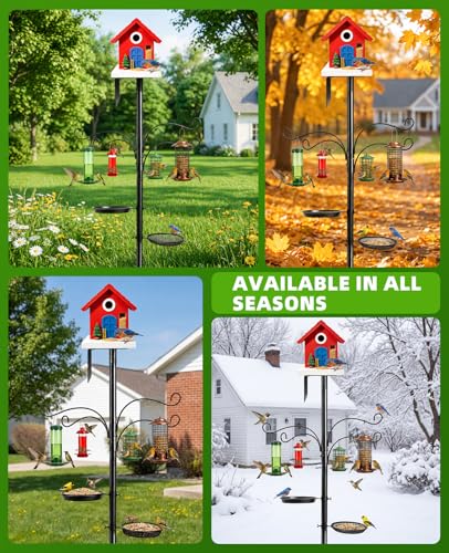 Bird Feeder Pole - 92 Inch Heavy Duty Birdhouse Stand with Squirrel Proof Baffle for Outdoor, Adjustable Bird Feeding Station with Multi Shepherds Hooks Mental Trays for Garden Attracting Wild Birds - color: Black 9-Claw Base