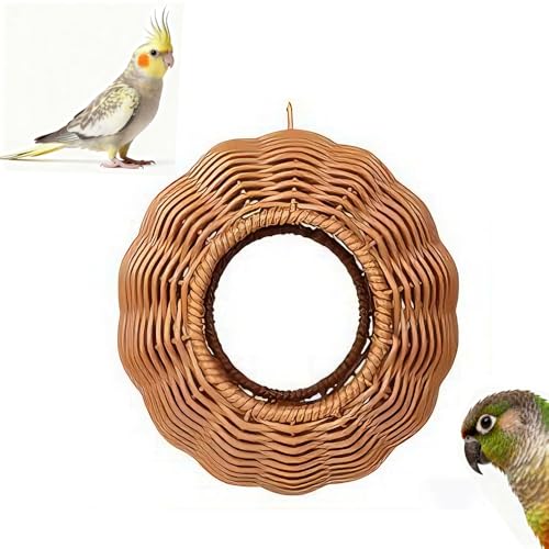 Rattan Bird Nest for Cage - Chewproof Steel Frame Hanging Breeding House | Washable Warm Sleep Hut for Cockatiels, Budgerigars, Lovebirds, Finches & Canaries (Double-Hole) - color: Double-Hole