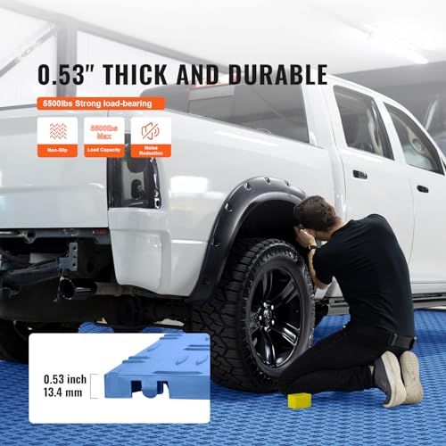 VEVOR Garage Floor Tiles 12 x 12 x 0.53 inch, Interlocking Design Ease of Installation Double-Sided Texture Non-Slip Sturdiness, for Garages, Basements, Repair Shops, Blue, 25 Pack | Easy Installation Double-Sided Texture Non-Slip Sturdiness, Polypropylen