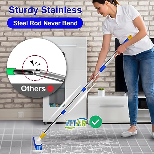55" Extendable Floor Scrub Brush, 12" Wide Heavy-Duty 2-in-1 Scrub & Squeegee Deck Brush for Tile Grout Shower Floor, Kitchen, Restaurant, Patio & Garage Cleaning - color: Blue&white