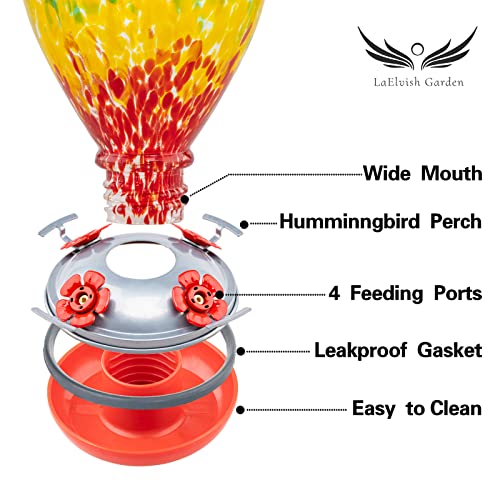 Hummingbird Feeders, 34OZ Hand Blown Glass Hummingbird Feeder for Outdoors Hanging with Ant MoatHooks, Perfect for Gardening Yard Patio Decor Gifts (Rainbow) | Decorative Self Hanging Nectar Bird Feeder for Hummingbirds, Garden Patio Yard Use - color: Rai