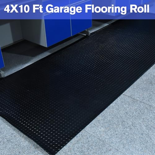 4x10FT Flooring Roll Diamond Plate Rubber Garage Floor Mat | Non-Slip Commercial Grade Parking Mat for Garage Floor,Warehouse, Trailer, Golf Cart，Black - size: 4X10 Feet
