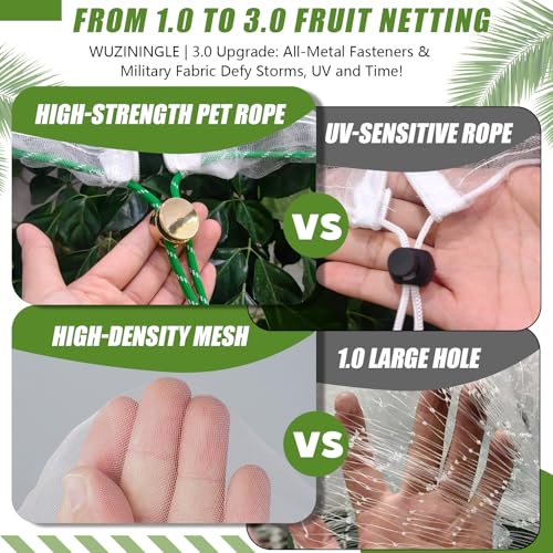 Fruit Tree Netting Cover with Drawstring, 2 Pack 4.9x6.2 ft Bird Barrier Mesh for Blueberry Bushes/Vegetables, Bonus 4 Owl Scare Tapes & 2 Fastening Straps - size: 4.9×6.2 ft