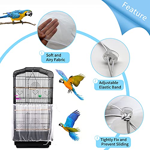 Daoeny Universal Bird Cage Cover, Adjustable Parrot Nylon Airy Soft Mesh Net, Seed Feather Catcher, Birdcage Cover Skirt Sheer Guard for Parakeet Macaw Round Square Cages (White) - color: White
