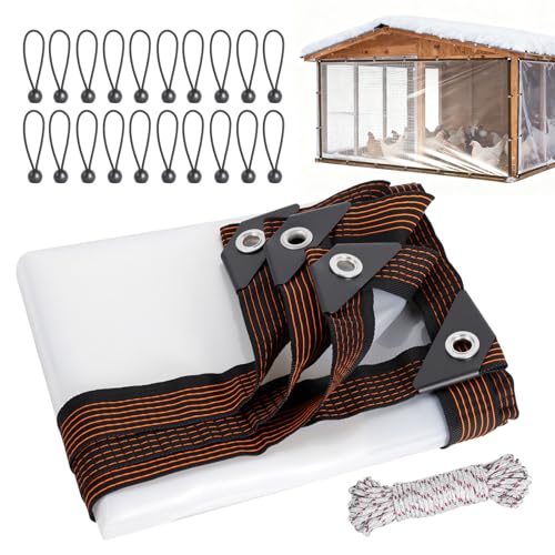 Chicken Coop Winter Cover 6.6x13FT, Waterproof Tarp with Rope | Durable PE Material, Metal Grommets Every 19in, Fits Large Cages and Walk-in Runs, Multiple Sizes - size: 6.6 X 13 FT