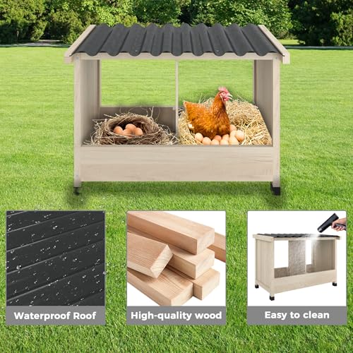 Chicken Nesting Box, 2 Holes Wooden Nesting Box, Hens-Wall Mounted or Floor Use, Chicken Coop Accessorie with PVC Roofing, Preventing Egg Falls, Easy to Assemble, Backyard and Farms - size: 25.6"L x 15.0"W x 16.9"H