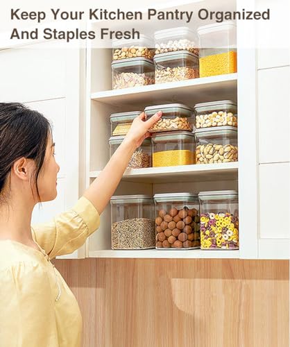 Melovom 8 Pcs Pop Food Storage Containers Airtight Food Storage Containers Set with Lids Kitchen Pantry Organization and Storage, 3.4Qt, 2.8Qt, 2.1Qt, 1.2Qt - color: gray, 8 Pcs