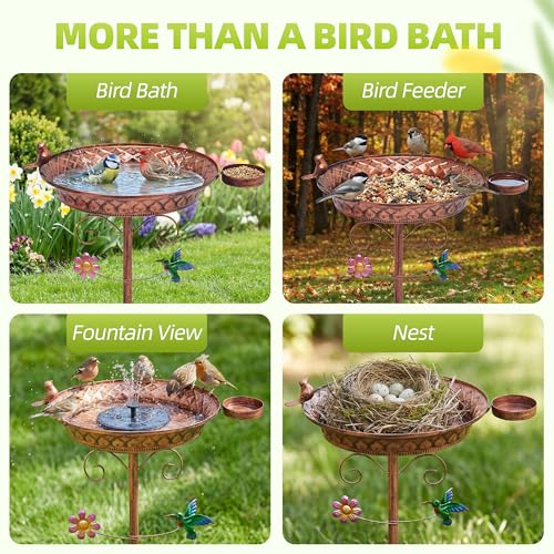 Metal Bird Bath for Outside, 40 Inch Tall Standing Bird Baths Bowl with Detachable Birds Feeder, Heavy Duty Birdbaths for Outdoors, Garden Yard Decor, Copper - size: 40''