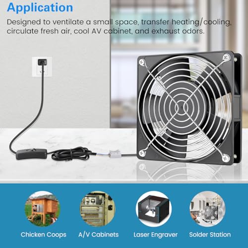 GDSTIME AXIAL 1225 Muffin 120V AC 120mm x 25mm High Speed Dual Ball Bearing | OFF/ON Switch, 110V 115V AC, 120x120x25mm, for DIY Cooling Ventilation Electronics Enclosures Cabinets Exhaust Projects - size: 120x120x25mm