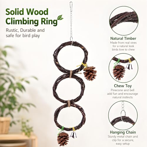Bird Toys for Parrots - Natural Wood Parrot Toys Large Birds Chewing Fun Toy Set | Foraging Shredding Hanging Cage Accessories for Budgies Cockatiels Conures Macaws Lovebirds