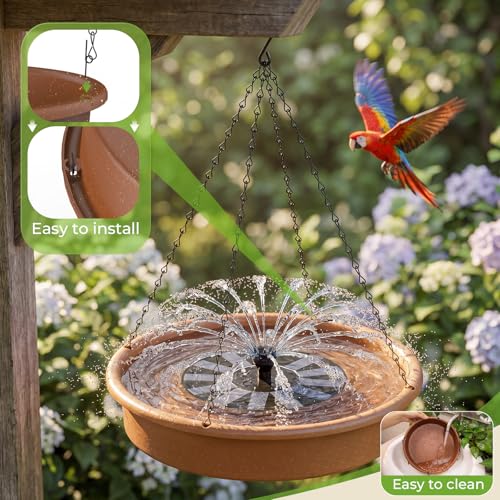 AISITIN 12" Hanging Bird Bath with Solar Fountain for Drinking & Feeding | Outdoor Solar Powered Hanging Bird Bath Fountain, Perfect for Outdoor, Gardens, Patios, and Yards