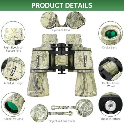 20x50 High Powered Binoculars for Adults, Waterproof Binoculars with Low Light Vision for Bird Watching Hunting Camping Travel Cruise Hiking Sports Stargazing, Unique Gifts for Men - color: Green Camouflage
