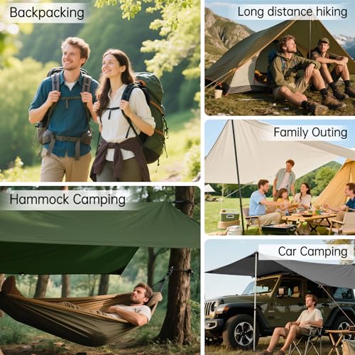 FREE SOLDIER Waterproof Camping Tarp Shelter Awning | Lightweight, Compact, Quick Setup, Waterproof Sun Shelter Campingtarp,For Backpacking, Beach, Travel and Outdoor Activities - color: Dark Green 10×13ft