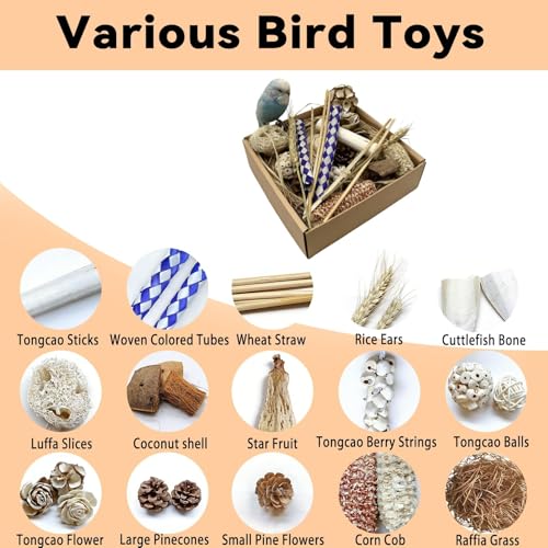 Parrot Foraging Toys Bird Chew Shredding Toys Parakeet Cage Accessories | Burlywood,Box Packaging,Cockatiel Toys,for Parakeets Cockatiels Conures Lovebirds,Helps Reduce Stress & Cage Boredom - color: Burlywood