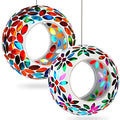 2 Pcs Mosaic Glass Hanging Bird Feeder Round Fly Through Balcony Bird Feeder for Backyard Window Outdoor Garden Deck Porch Decor - style: Elegant,Portable