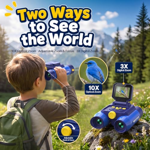 Binoculars for Kids with Night Vision,48MP Photo & 1080P Video(Blue) | 10X Optical Zoom Digital Binoculars with 2.4" IPS Screen, 20 Built-in Games, STEM Outdoor Toys Gift for Boys Girls Age 4-12 - color: Blue