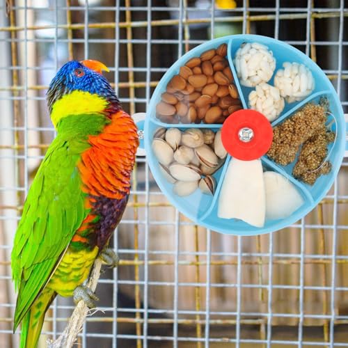 Bird Creative Foraging System Wheel Seed Food Ball Rotate Training Toy for Small and Medium Parrots Parakeet Cockatiel Conure (Blue) - color: Blue