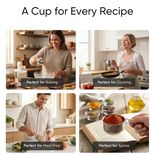 Color Up ½ Cup Measuring Cup (120 ml) – Premium Chrome Stainless Steel, Accurate for Wet & Dry Ingredients, Embossed Markings, Easy-Pour Spouts, Dishwasher-Safe, Kitchen Essential - size: 1/2 Cup (120 ml) Stainless