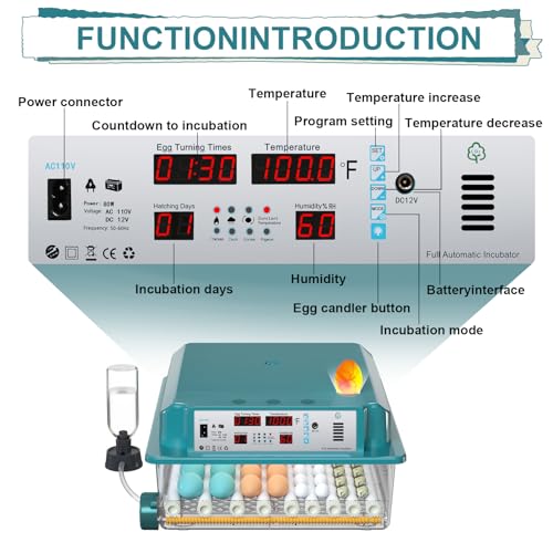 64 Egg Incubators for Hatching Eggs,Incubator with Automatic Egg Turning and Humidity,Chicken Incubator with 5 Automatic Incubate Mode,Poultry Egg Incubator with Incubate Day Counter and Egg Candler