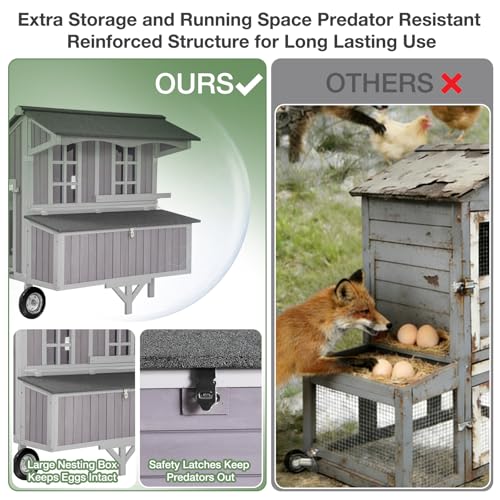 GUTINNEEN Chicken Coop with Large Wheels for 3-6 Chickens, Mobile Wooden Hen House with 3 Nesting Boxes, Removable Tray, Durable Outdoor Duck Coop Rabbit Hutch - size: 48.6"L x 41.0"W x 51.2"H
