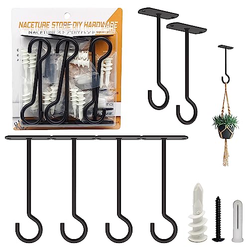 Ceiling Hooks for Hanging Plants - Square Wall Mount Plant Hanger Indoor Hanging Hooks Metal Plant Bracket Iron Lanterns Hangers for Wind Chimes, Planters (Square 5" Black 6 Pack) | Square-style ceiling hooks for hanging plants, baskets, bird feeders, lig