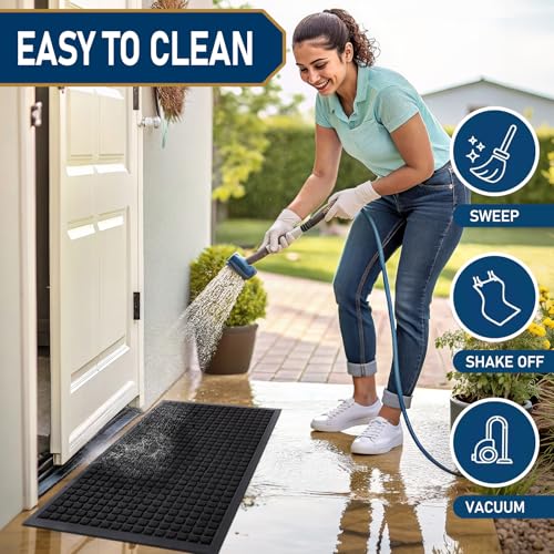 Smiry Front Door Mat Outside Entrance, Natural Rubber Doormat, 47x32 Inch | Black, Non Slip, Trap Dirt and Moisture, Easy Clean, Low Profile Welcome Floor Mats for Indoor Outdoor Entry - color: Black, size: 47" X 32"