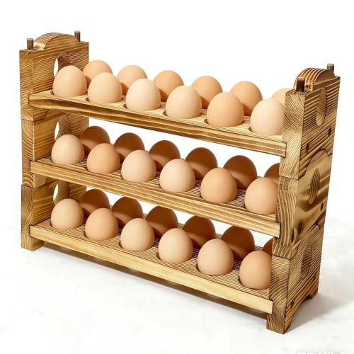 3-Tier Egg Holder Countertop for 36 Eggs Wooden Stackable Fresh Egg Storage | easter egg decor thanksgiving party serving tray holiday table egg display decorative farm egg rack - size: 3A