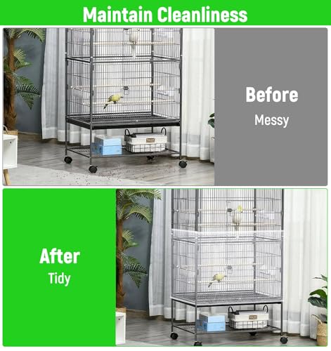 2 Pcs Bird Cage Seed Catcher, Bird Cage Net Cover Seed Catcher Guard Nylon Net Cover, Adjustable 137.8-196.9 Inches Circumference (Black & White, XL)