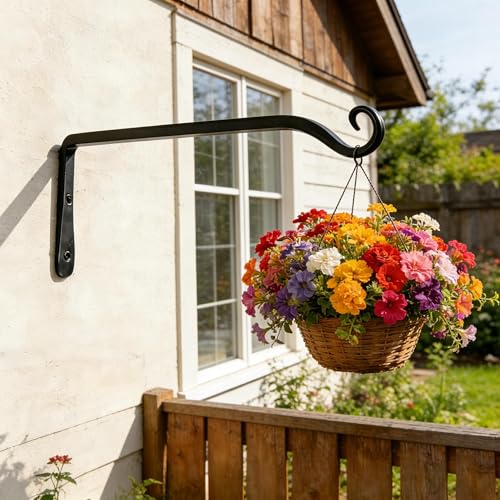 Gtongoko 10" Heavy Duty Outdoor Plant Hanger Wall Bracket, 2 Pack | 48lb Capacity,Rust-Resistant Finish,Easy Installation,Fit Hanging Baskets,Ideal for Bird Feeders & Lanterns - size: 10 Inch, style: L-shape