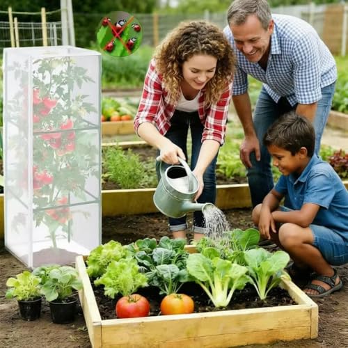 2 Pcs Garden Bird Netting Plant Cover for Square Tomato Cage,59" x 15.8"x 15.8" Tomato Cage Garden Net Cover with Zipper Drawstring, Tomato Trellis Insect Bird Barrier Protection Mesh for Plant
