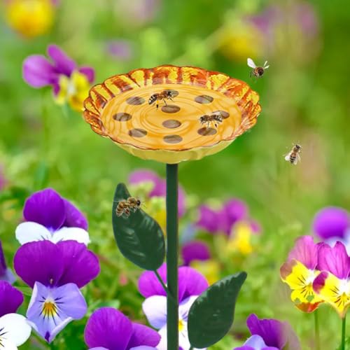 DREAMSOUL 4 Pack Bee Watering Station, Small Bird Bath for Bees Butterflies | Solid Metal Material, Compact Small Size, Durable Metal Stake Build, Ideal for Pollinator Gardens - size: 4PCS-A