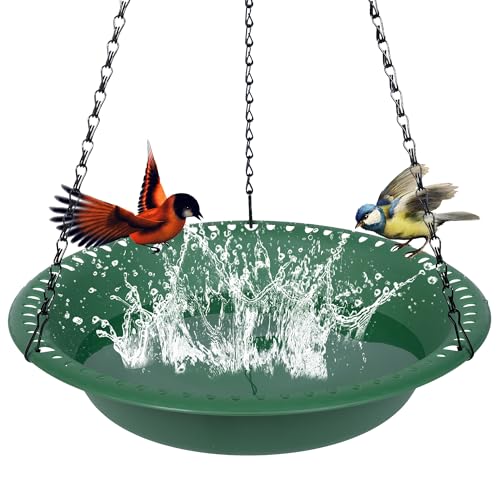 OVZILKI Bird Baths for Outdoors Heavy Duty, 10 inch BirdBath Bowl Only with Rust-Proof Black Chains, Hanging Bird Bath Hanging Bird-Feeder for Garden Backyard Decor (Green 1 Pack) - color: Green, size: 10in 1pack