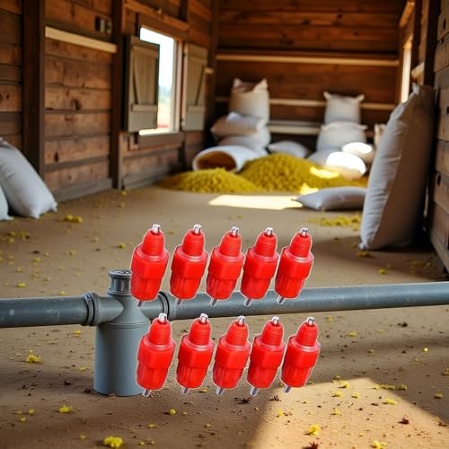 10Pcs Red Automatic Poultry Easy Installation Watering Nipples Chicken Drinkers, Easy to Clean and Store Chicken Waterer Nipples, Poultry Feeding and Watering Supplies, Poultry Fountains and Waterers