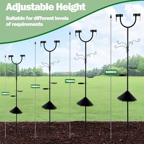 92 Inch Squirrel Proof Bird Feeder Pole, Heavy Duty Bird Feeder Stand, Adjustable Double Shepherds Hooks for Outdoor with Squirrel Baffle Birdbath Tray for Garden Attracting Wild Birds