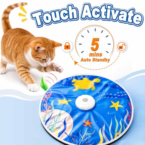 21 Pcs Interactive Cat Toys for Indoor Cats, Rechargeable Touch Activated Hide and Seek Toy with 2 Chasing Feathers, Bird Chirping for Bored Kittens